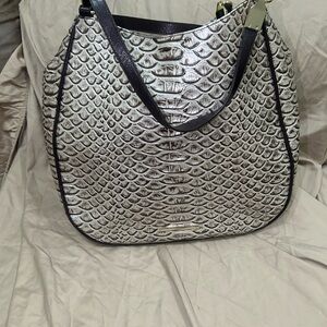 Brahmin Silver Textured Shoulder Bag